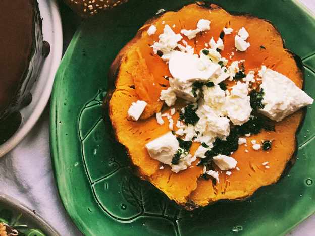 Whole Baked Pumpkin with Fresh Goats Cheese