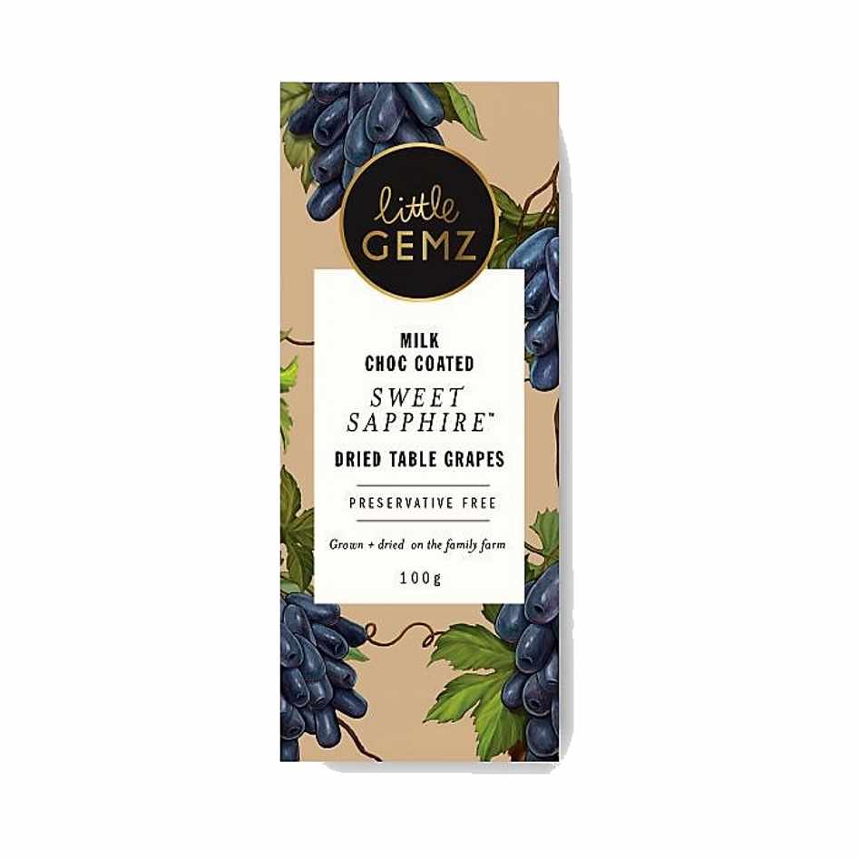 Little Gemz Milk Choc Coated Sweet Sapphire Dried Table Grapes 100g
