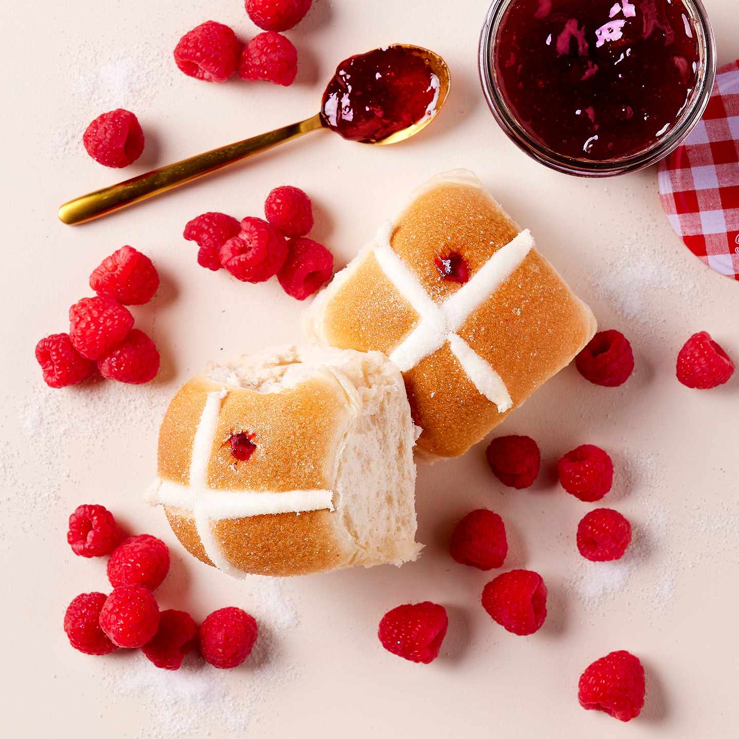 Jam Donut Hot Cross Buns