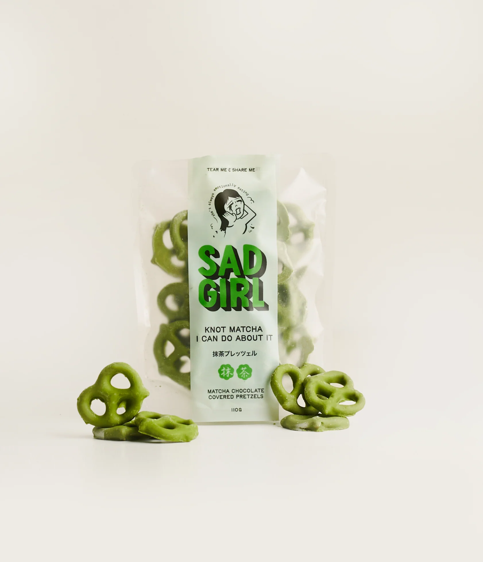 Sad Girl Matcha Chocolate Covered Pretzels