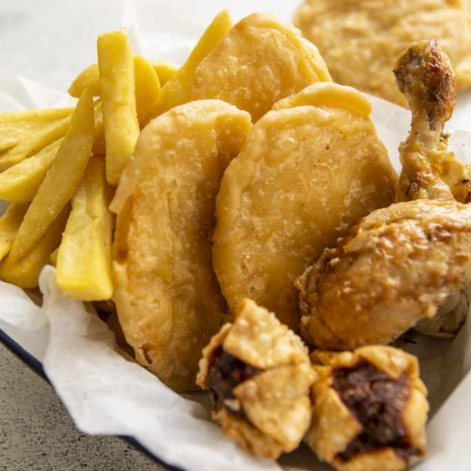 Gluten Free Potato Cakes, Dim Sims and Chips.