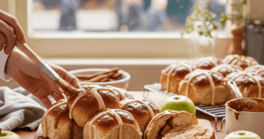Apple Hot Cross Buns with Caramel Glaze Recipe