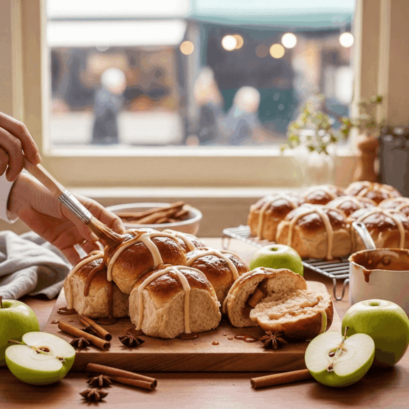 Apple Hot Cross Buns with Caramel Glaze Recipe