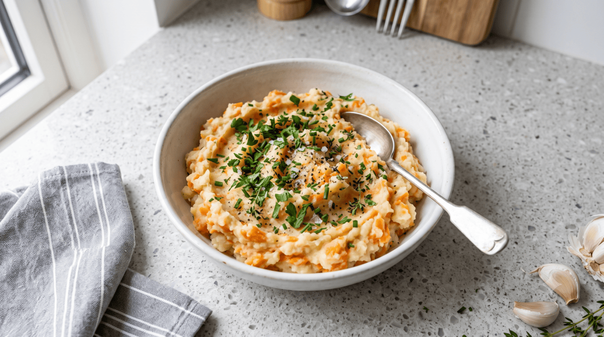 Parsnip & carrot mash with butter and thyme